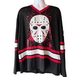 Friday The 13th Jason Hockey Jersey Black Red Long Sleeve Shirt Size 2XL